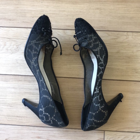 Chanel tweed top camellia mesh sheer pumps 39 US8 - Picture 5 of 12